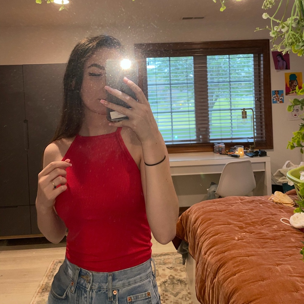 Red halter tee